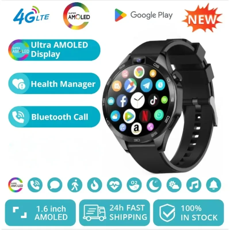 

Round 4GMen Smartwatch Polish Menu Upgrade SIM Card 8GB+128GB Android 8.1 Dual Camera WIFI GPS 1.85" Screen 1380mah Simcard