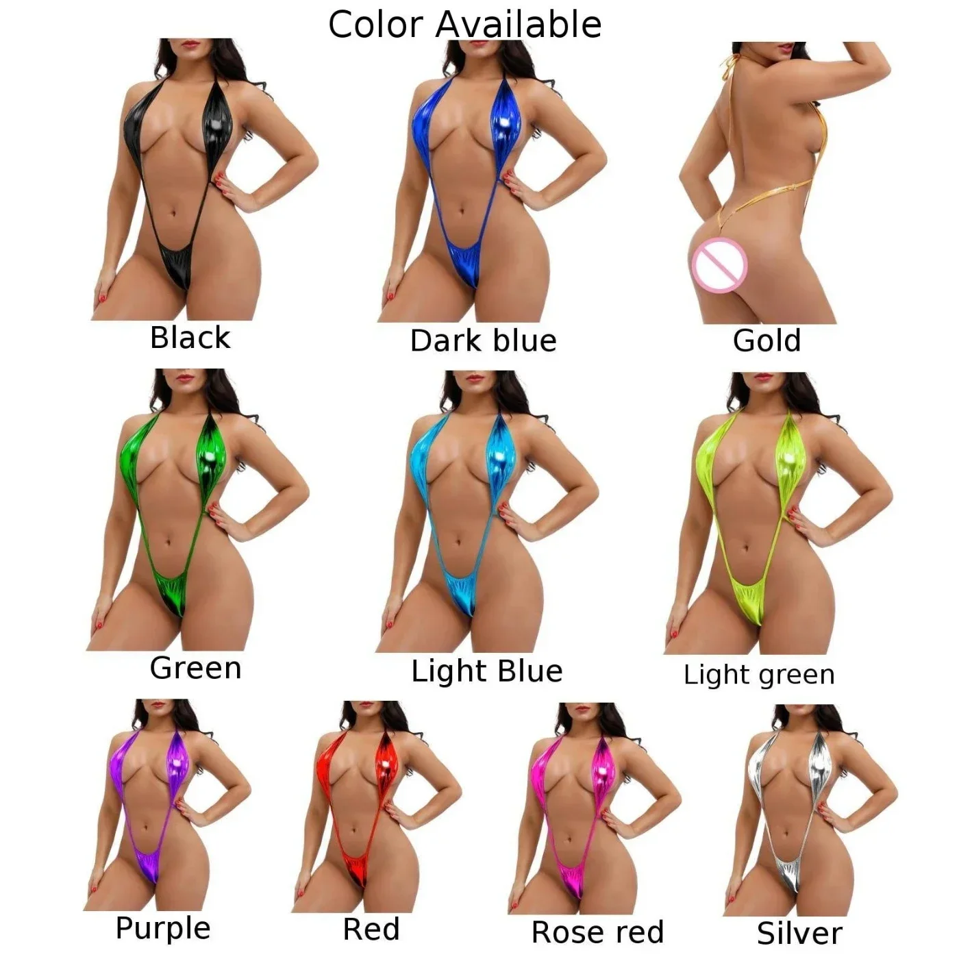 Women Shiny Sling Shot Bodysuit Sexy Hollow Out Thongs Jumpsuit Lingerie Exposed Butt Erotic Underwear Bikini Swimwear Swimsuit