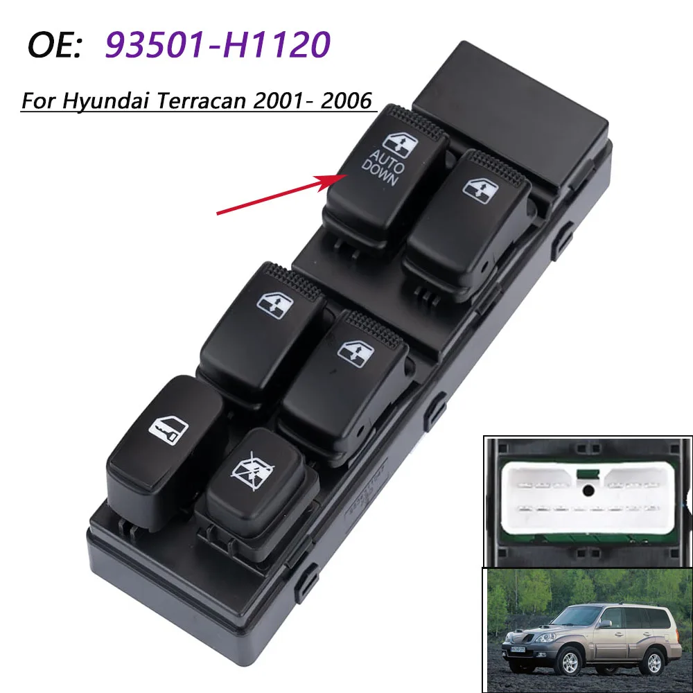 

14-контактный для Hyundai Terracan 2001 2002 2003 2004 2005 2006, передний левый электрический главный переключатель окна 93501-H1120UP 93501-H1120