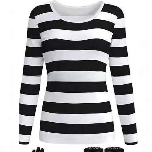 Loween traje senhoras bla branco vermelho listrado camiseta split design 00% outro material outono 2025 senhoras faion