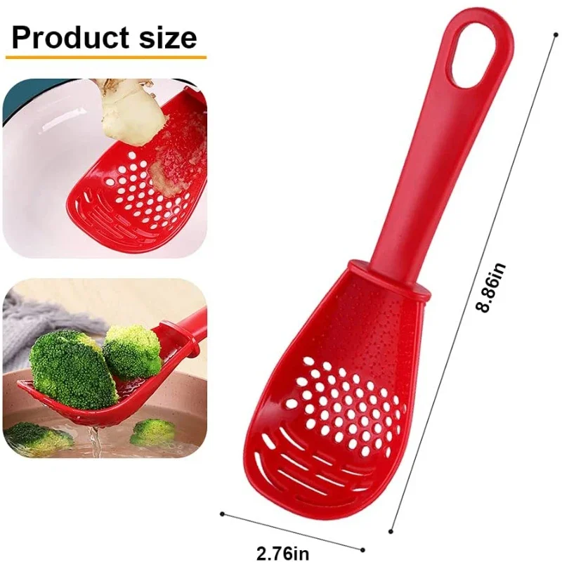 New Multifunctional Kitchen Cooking Spoon Household Heat-resistant Hanging Hole Innovative Potato Garlic Press Colander Spoon