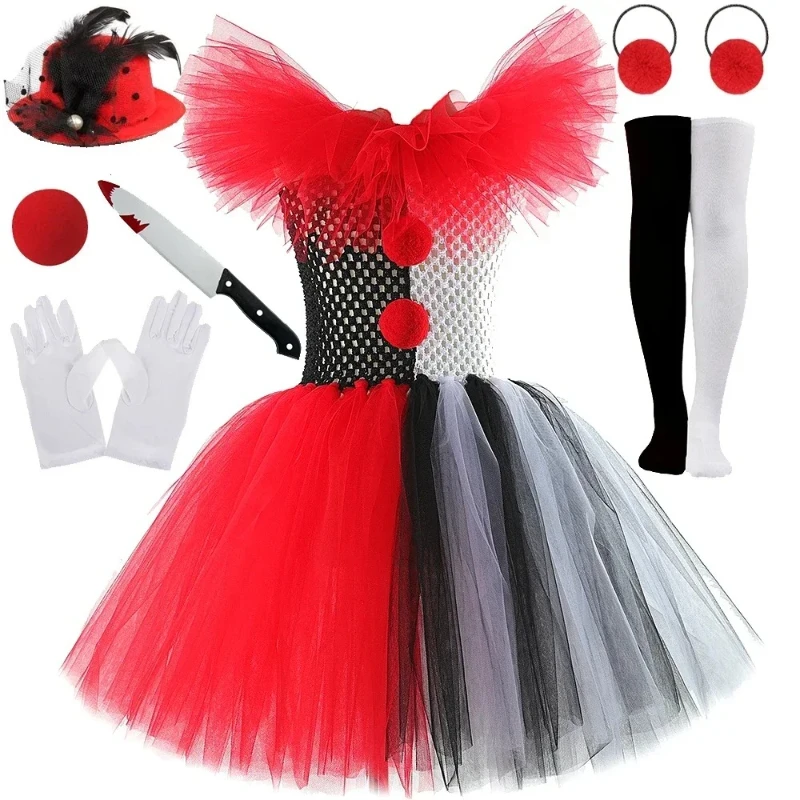 New Girls Creepy Clown Halloween Dresses Kids Carnival Circus Joker Outfit Children Scary Clothes Horror Killer Clowns Costumes1