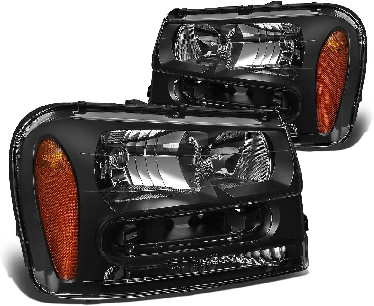 HL-OH-TRA02-BK-AM Black Housing Amber Corner Headlights Compatible with 02-09 Trailblazer