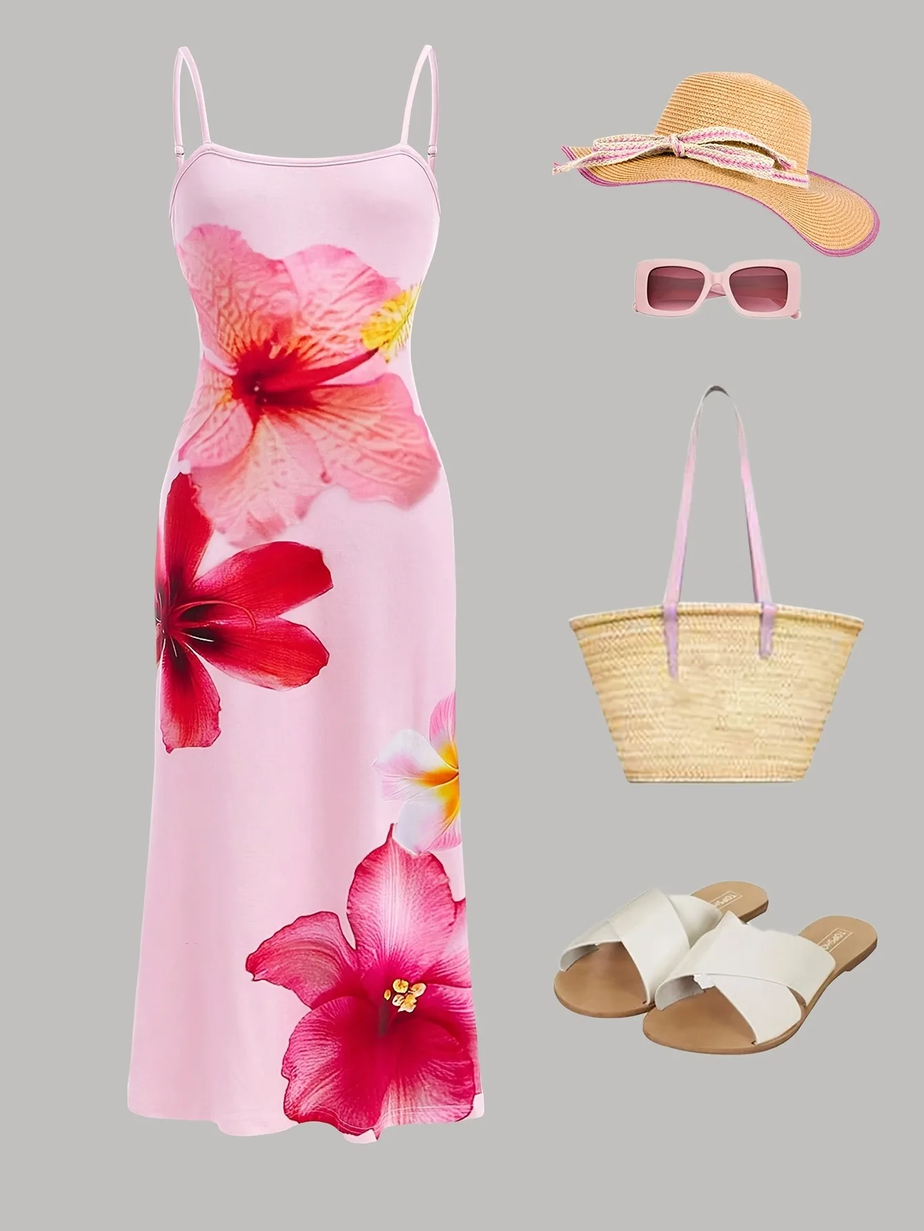 Comfy Kids Girls Square Neck Adjustable Strap Floral Bodycon Maxi Dress, Summer Holiday Outfit for Seaside Travel