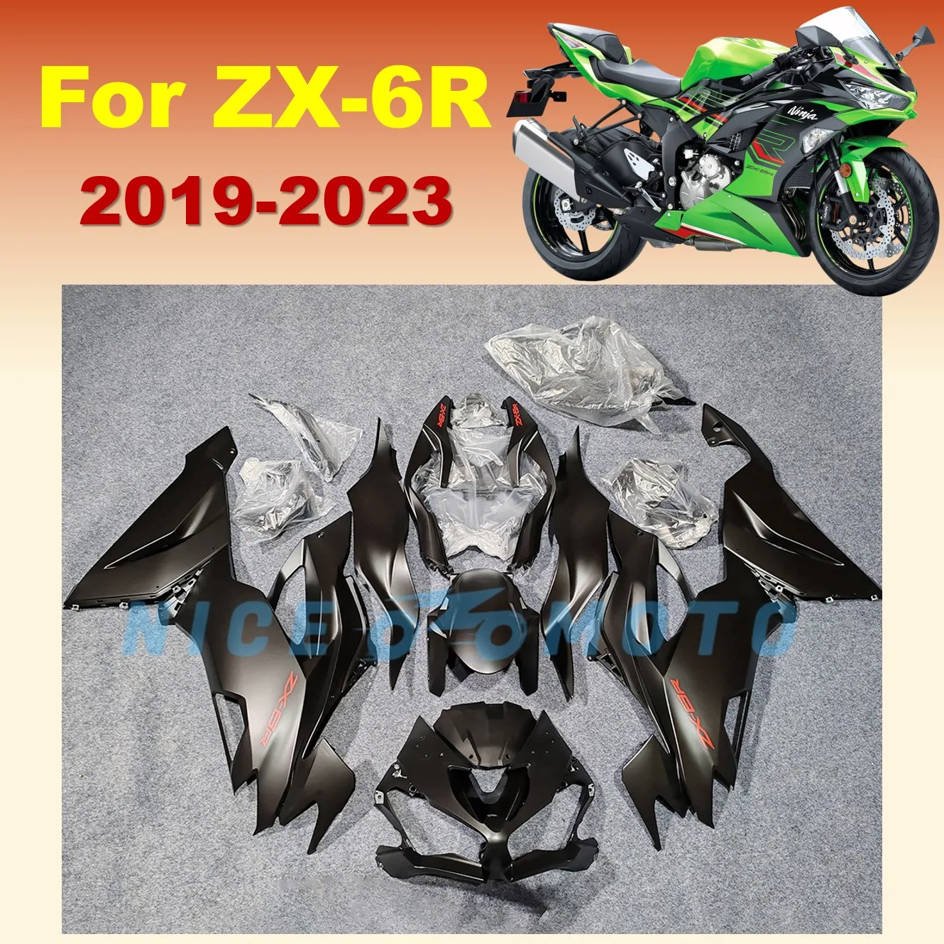 Fairing Fit  For Ninja ZX-6R 636 2019 2020 2021 2022 2023 zx 6r Black Motorcycle Bodywork set ZX6R 19 20 21 22 23 Year