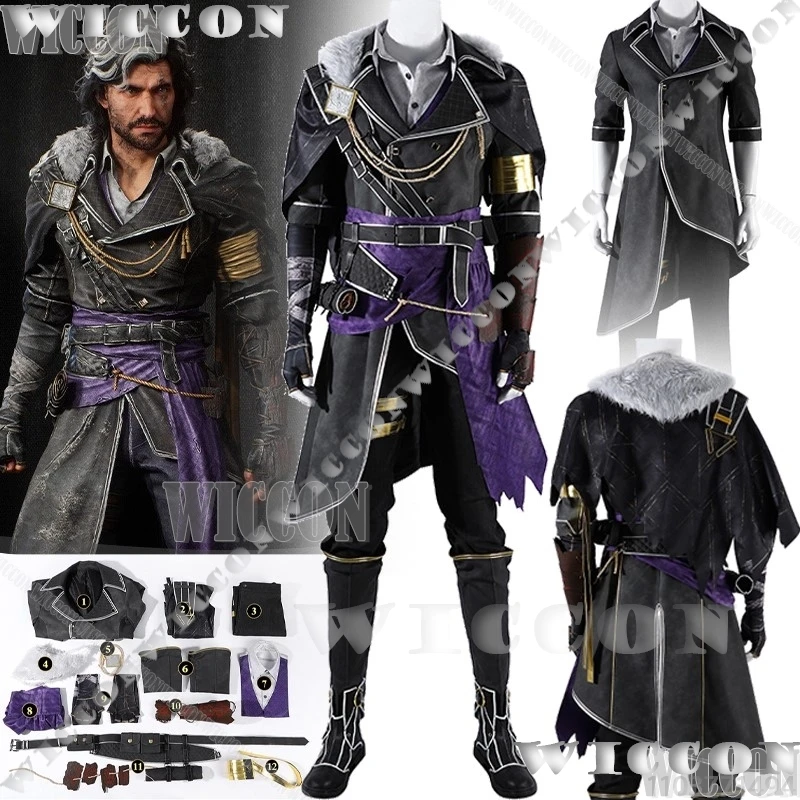 

Verso Dessendre Game Clair Obscur: Expedition 33, наряд для косплея, черный, фиолетовый, униформа, полный комплект, мужской парик, крутая одежда на Хэллоуин