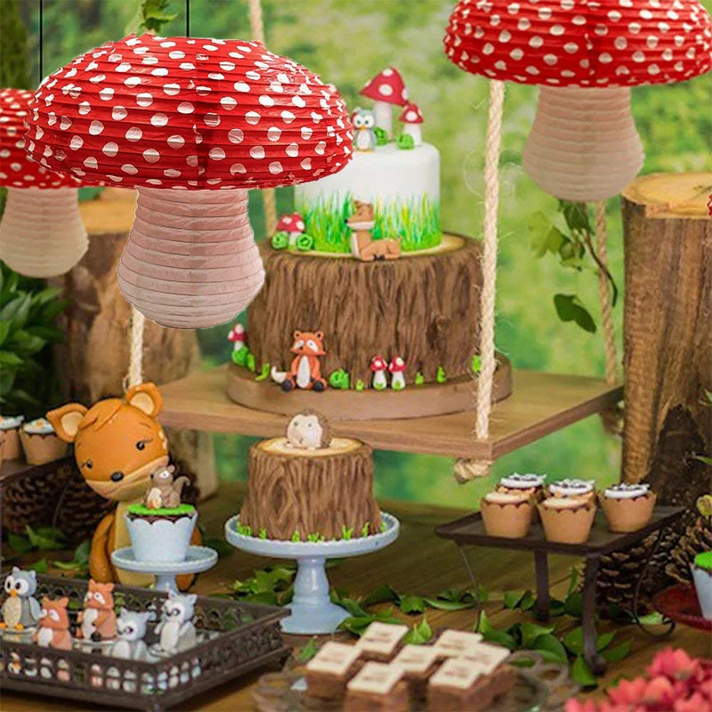 20/30CM Red Mushroom Paper Lantern Honeycomb Hanging Ornaments For Kids Woodland Mushroom Birthday Party Decoration Supplies