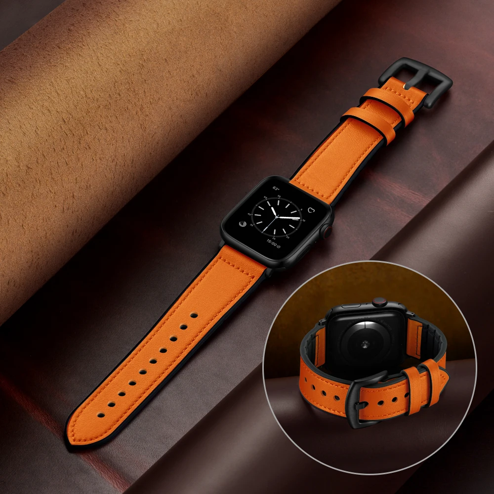 

Viotoo Orange Soft silicone leather watch strap for apple series Ultra 8 7 6 5 4 49mm 45mm 44mm 42mm smart watchband strap band