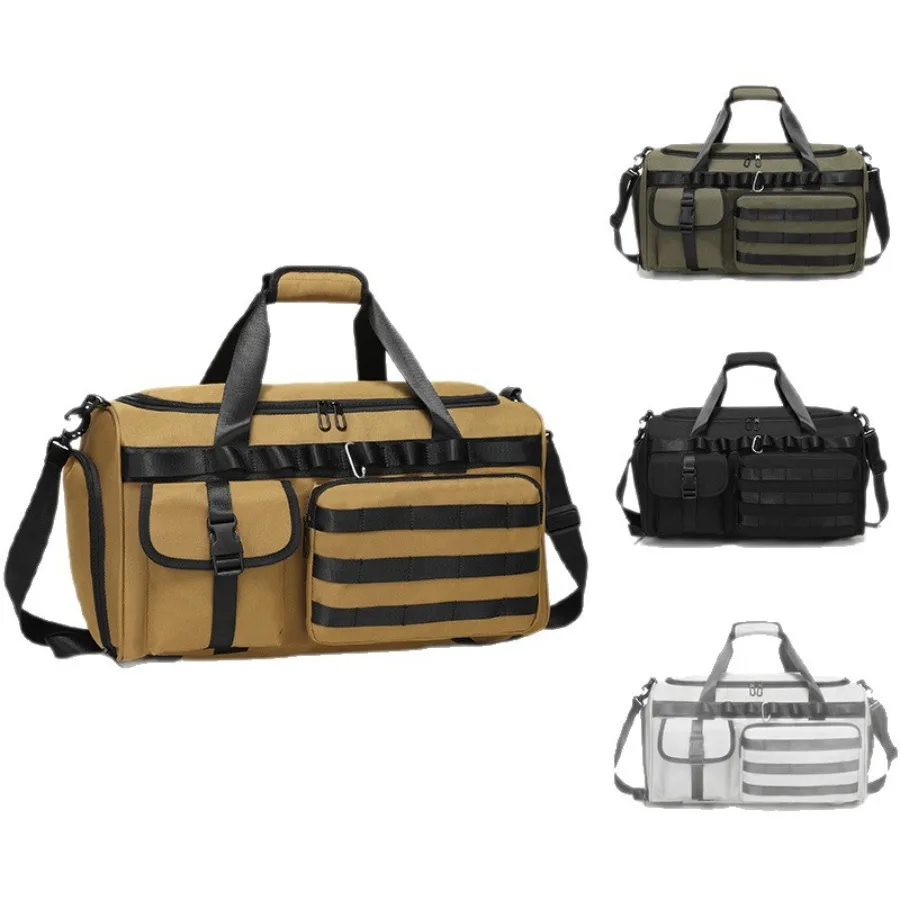 【New Arrival】 Tan Tactical Duffel Bag, Large Capacity Travel Gym Bag with MOLLE Webbing & Detachable Strap - Image 6