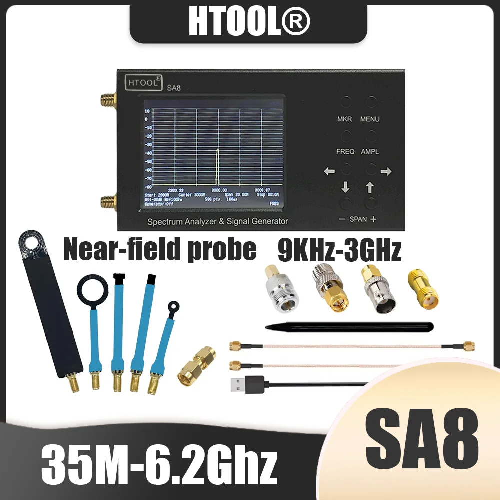Generador de señal de 35M-6,2 GHz, analizador de espectro HTOOL SA8, sonda de campo cercano de 9KHz-3GHz, fuente de interferencia de localización, prueba EMC EMI
