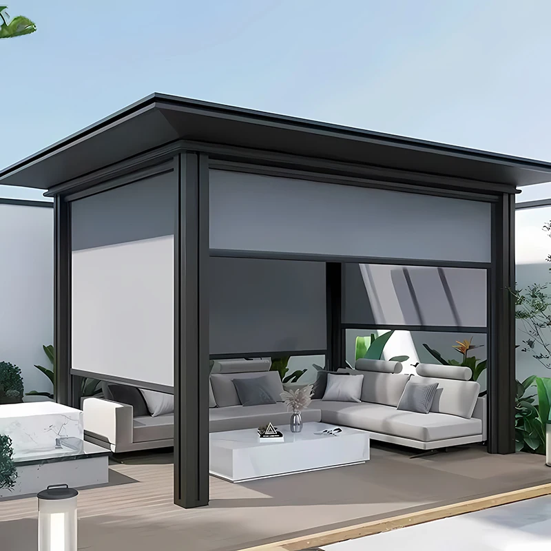 Electric Remote Control Sun-Shading Curtain for Villa Terraces Aluminum Alloy Rail Outdoor Blinds Shading System for Patio