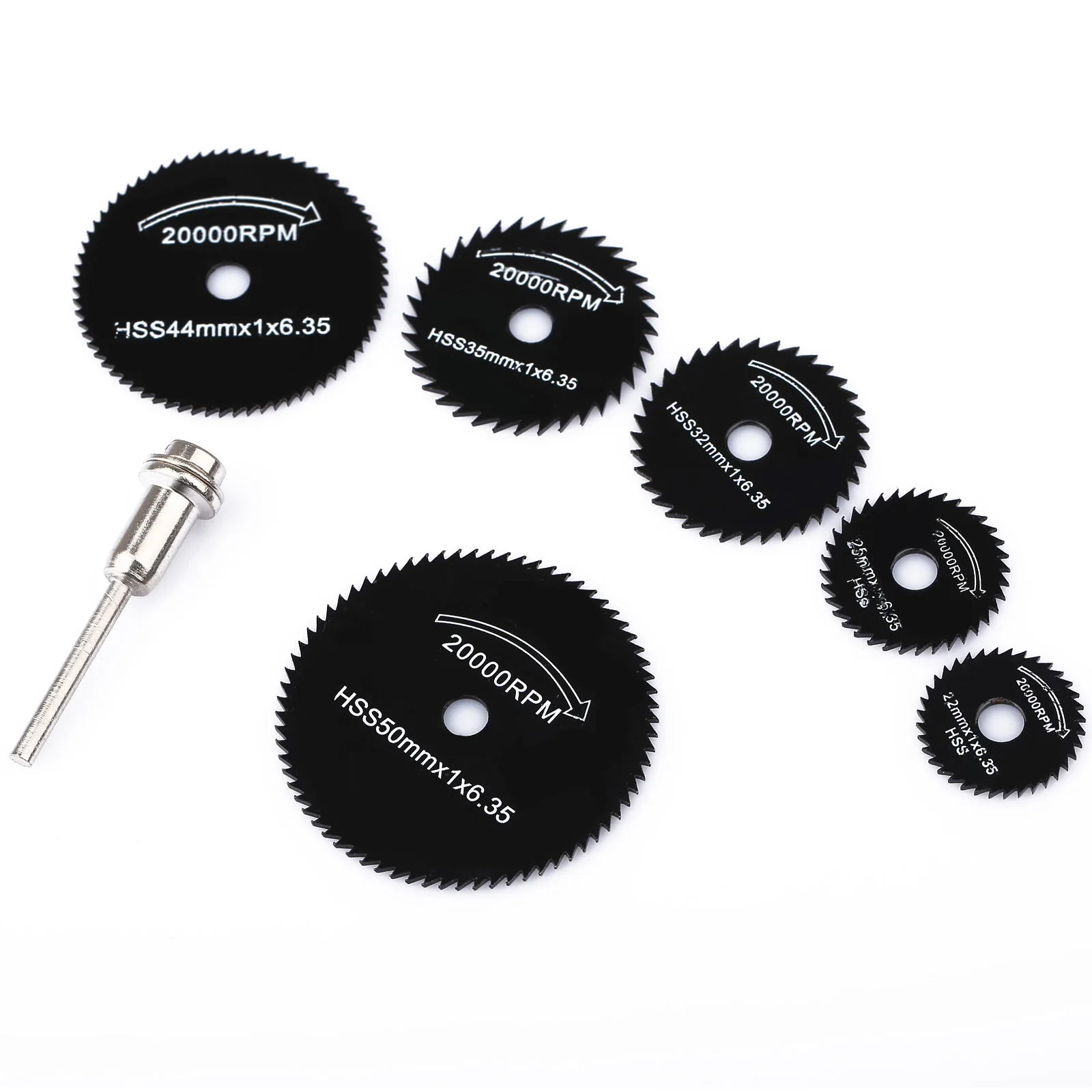 6PCS HSS Mini Circular Saw Blades Cutting Disc Mandrel for Wood Metal Dremel Rotary Tools w/ 1 Mandrel Wood Cutting Saw Disc