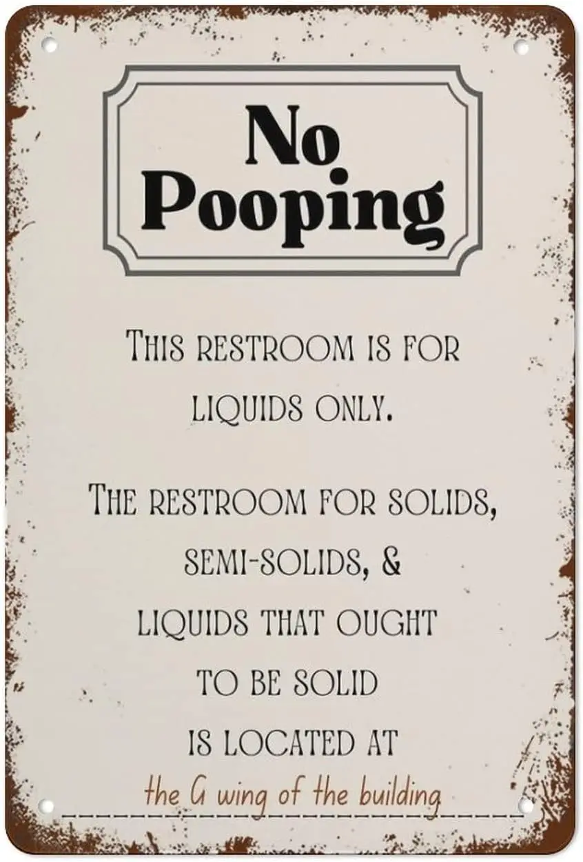 No Pooping Poster Sign Wall Art,Funny Decor Office Work Coworker Bathroom Restroom Toilet Powder Room Potty Humor Retro Metal Ti