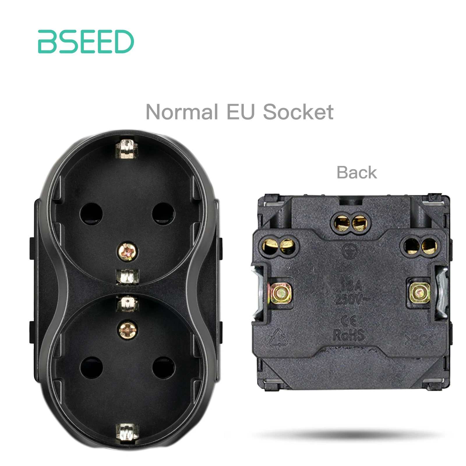 BSEED EU standard 86mm Double Sockets Module DIY Parts Plastic Materials EU Wall Socket Insert Function Key for Frame Part