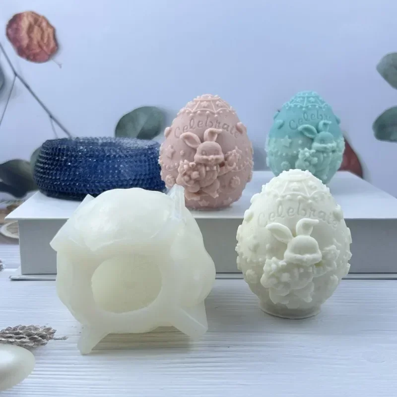 

New Models 3D Relief Easter Bunny Candle Silicone Mold for Handmade Crafts Gypsum Resin And Cement Egg Mould DIY Candle