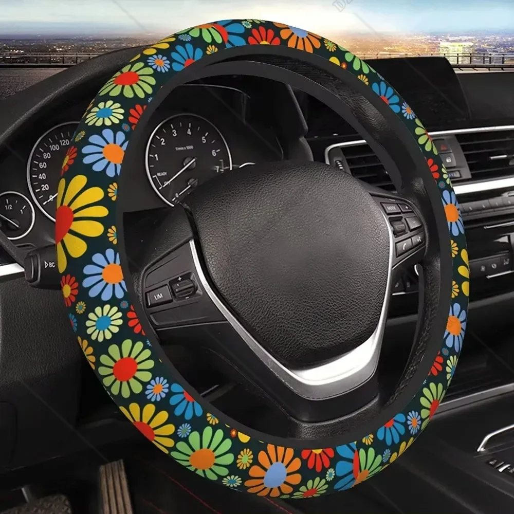 Pokrowiec na kierownicę Hippie Flower - elastyczne neoprenowe pokrowce na kierownicę samochodową 15 cali Uniwersalne antypoślizgowe oddychające