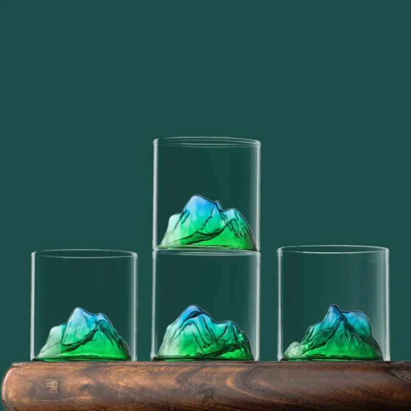 4pcs Set 170ml Whiskey Glass Creative Green Mountain Crystal Wine Glass Vintage Beer Mug Drinkware Cocktail Brandy Cups Party