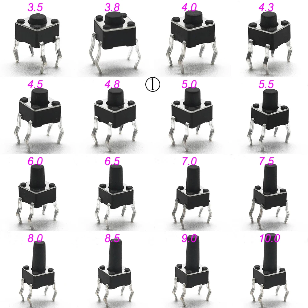 Microbotón táctico momentáneo, 50 piezas, 4,5x4,5 MM H = 3,5/3,8/4/5/6/7/8/9/10/11/12MM, SMD, 12V llave de juguete
