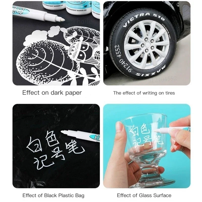 1/2/3Pcs White Marker Pens 1.0mm Oily Waterproof Permanent DIY Tyre Tread  Graffiti Markers School Stationery Supplies