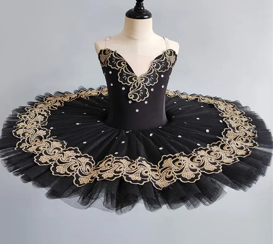 Nuevo estilo, trajes de baile de Ballet negros para Hada de pantera, Bella Durmiente, tul, panqueque de azúcar, tutú, desgaste del lago de los cisnes