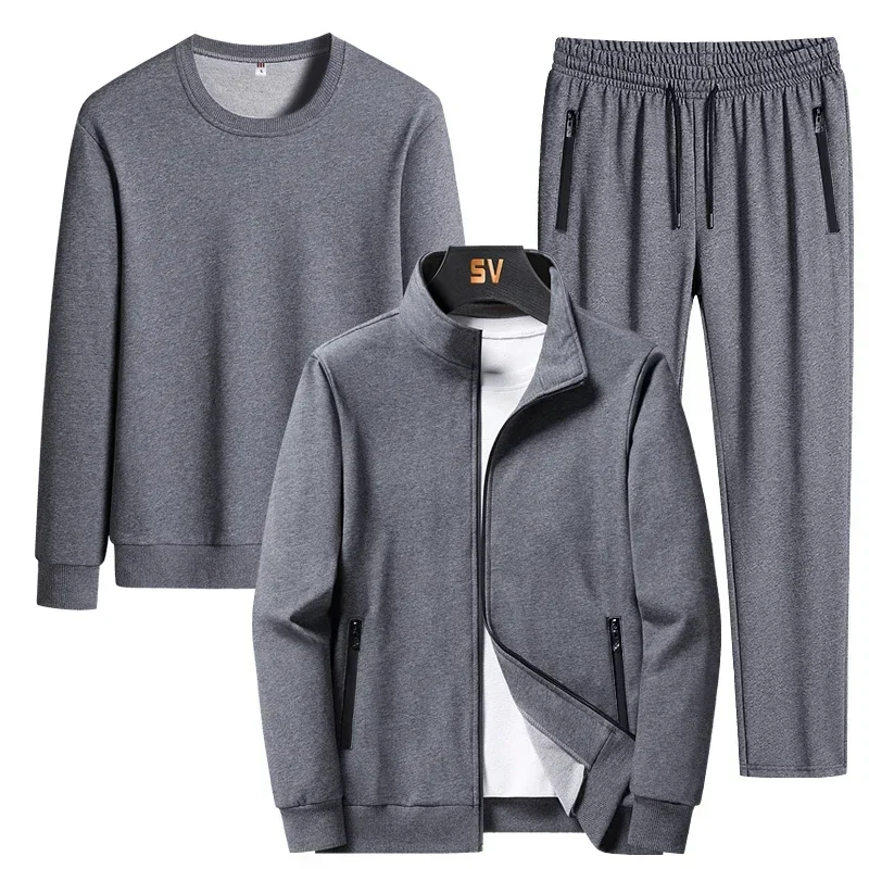 3 Stuks Set Mannen Mode Herfst Sportwear Pak Casual Sweatshirt + Fleece Warme Jas + Jogger Broek Sporting Suit Trainingspak plus Size