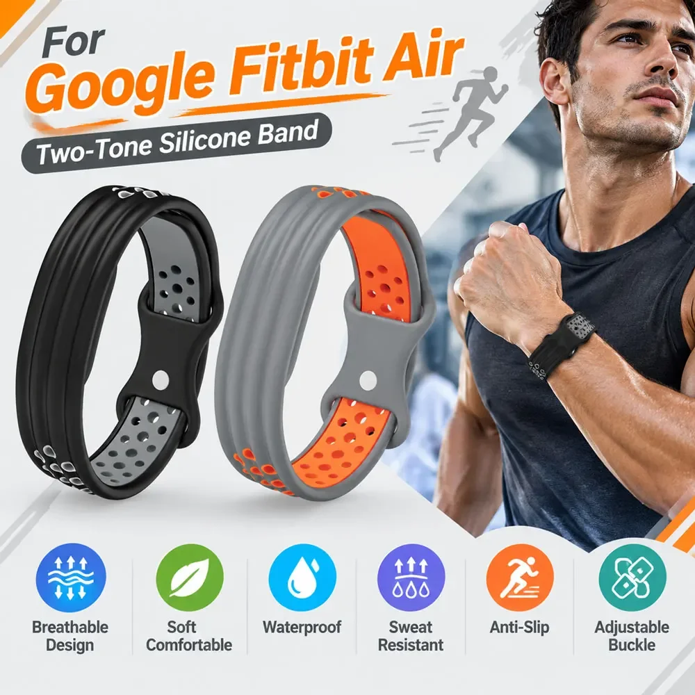 Adjustable Silicone Band for Google Fitbit Air Band Fitness Tracker Light Replacement Band for Google Fitbit Air Accessorie