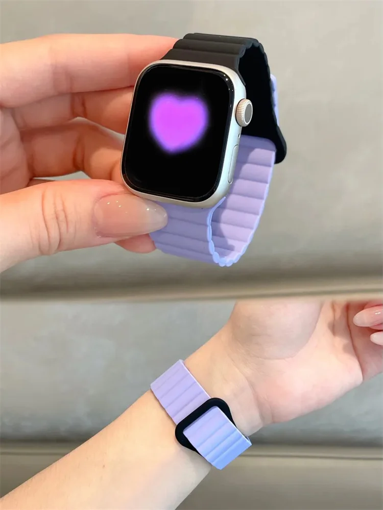 Y2k Cute Soft Silicone Strap For Apple Watch Band Ultra 2 49mm 41 45 42 40 44mm Correa Two Color Loop Band For iwatch 9 8 7 SE 6