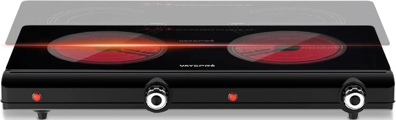 

Infrared Double Burner Electric Cooktop - 1800W Portable Stove, Heat-up In Seconds, Countertop Cooktop for Dorm, Compatible