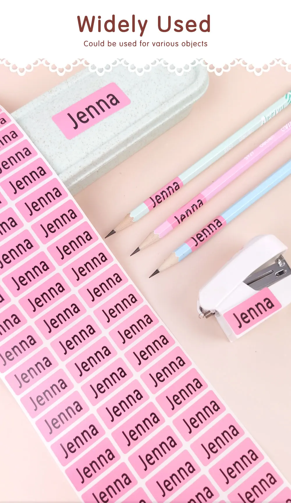 3Size Pink Sticker Custom Personal Name Stickers Personalized Waterproof Tag Label For Scrapbook School Stationery Water Bottle