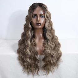 Synthetic Lace Front Wigs 28 Inch Long Wavy Middle Part Pink Black Lace Wigs For Black Women Heat Resistant Cosplay Wig