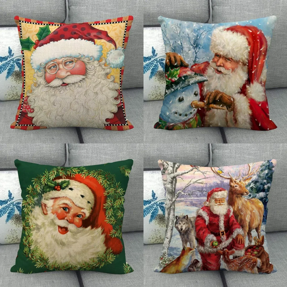 

45X45cm Santa Claus Pillowcase Square Zipper Cotton Linen Pillow Cases Bedroom Home Office Decorative Pillowcase WJY10.16