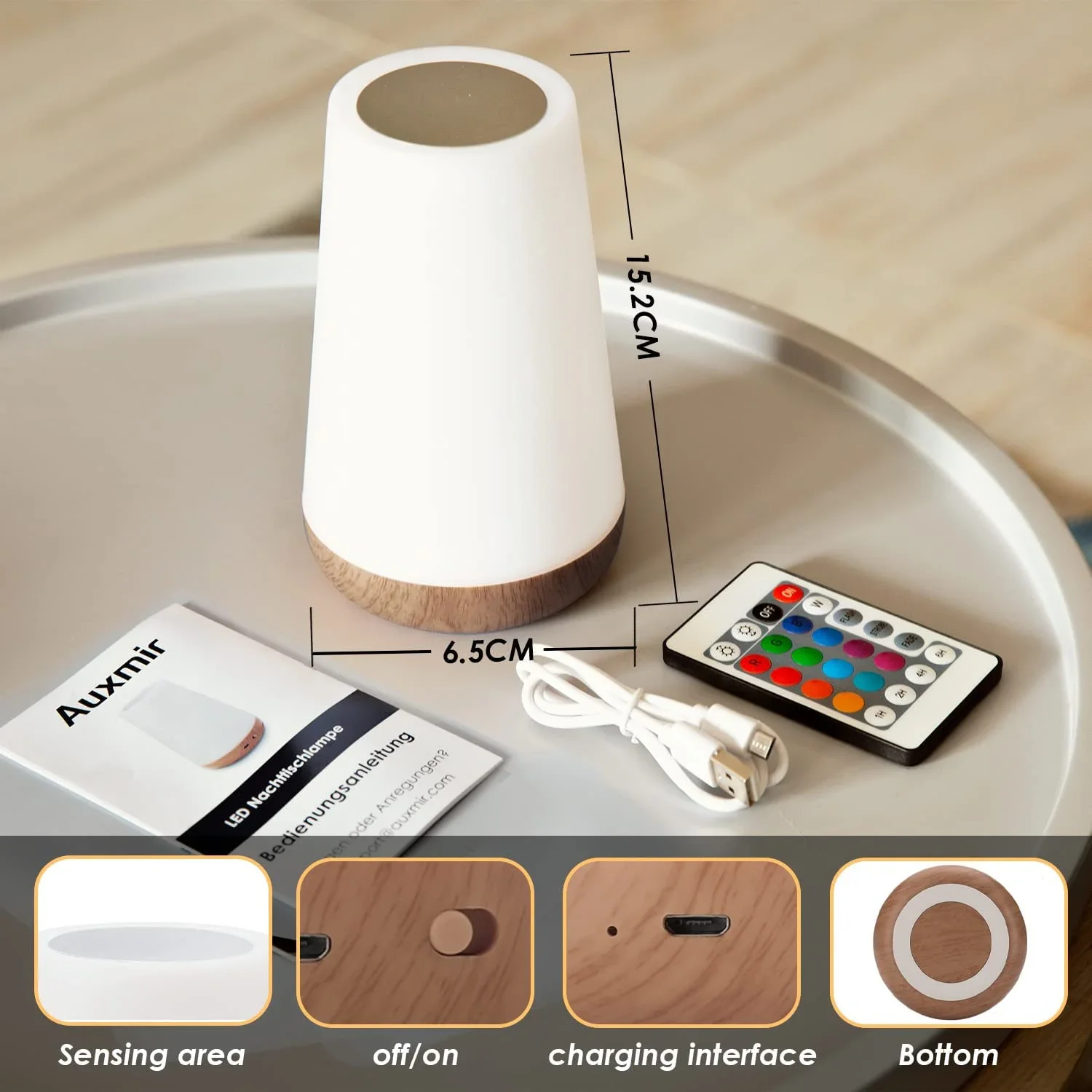 LED Rechargeable Night Light Table Lamp with 13 Colors and Touch Remote Control Dimmable RGB with Warm White Light for Bedroom