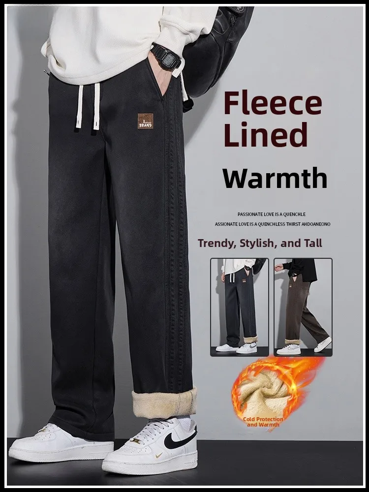 

Мужские джинсы Thiened Fce с прямыми штанинами, модные американские брюки в стиле кэжуал, осенне-зимняя новинка, рабочая одежда с широкими штанинами, с элементами пэчворка