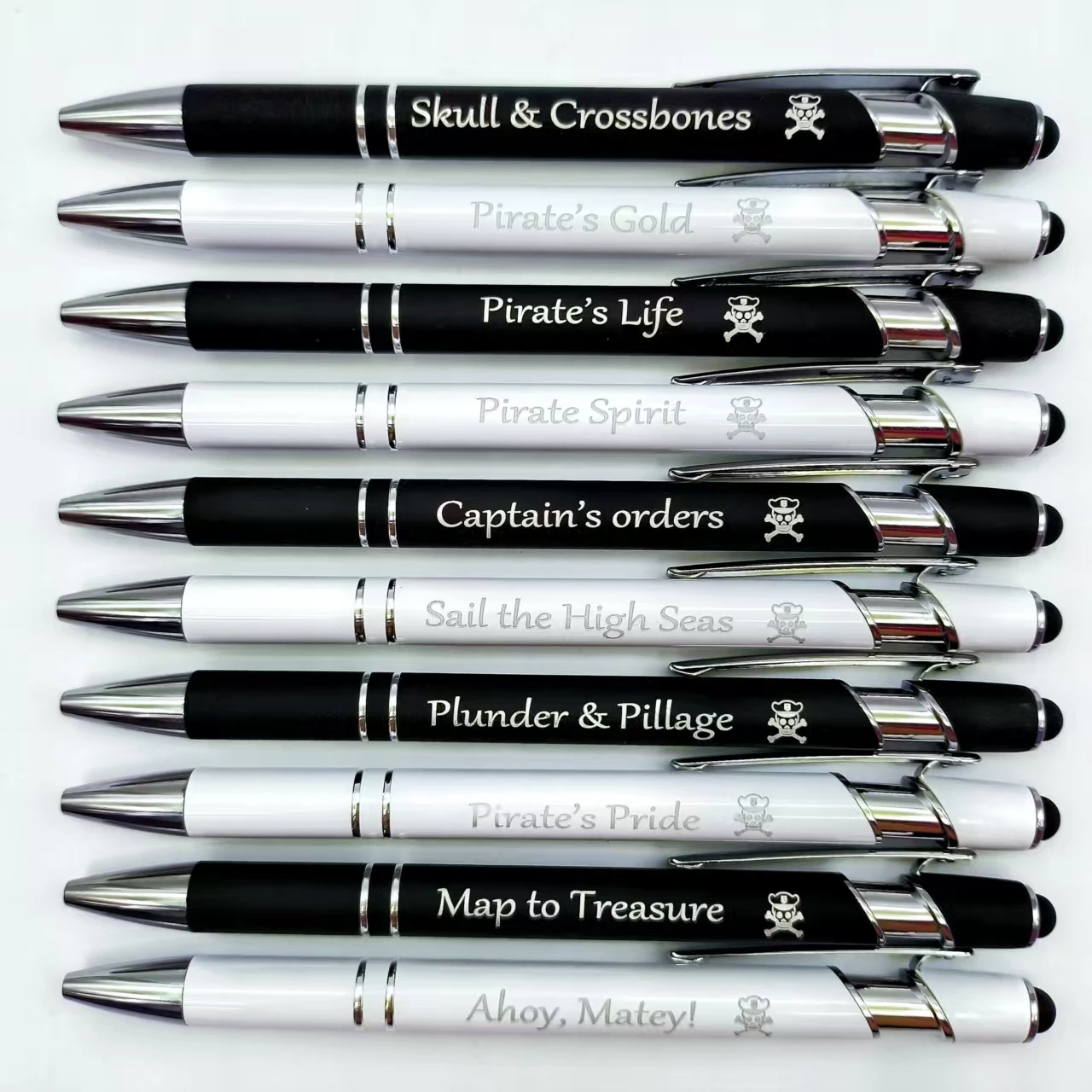 

10 шт./20 шт. выдвижная шариковая ручка с рисунком черепа, ручка для гравировки фраз пиратской славы, ежедневные канцелярские принадлежности для офиса
