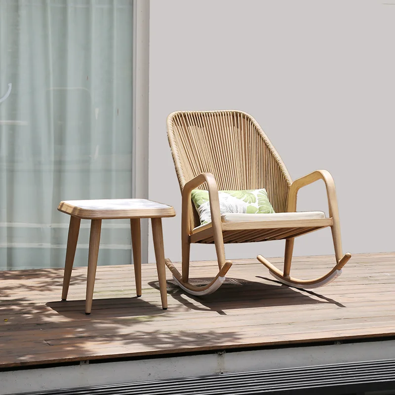 

Leisure Patio Rocking Chair Outdoor & Indoor Rattan Rocking Lounge Chair With Aluminum Alloy Frame Weatherproof Durable In Use