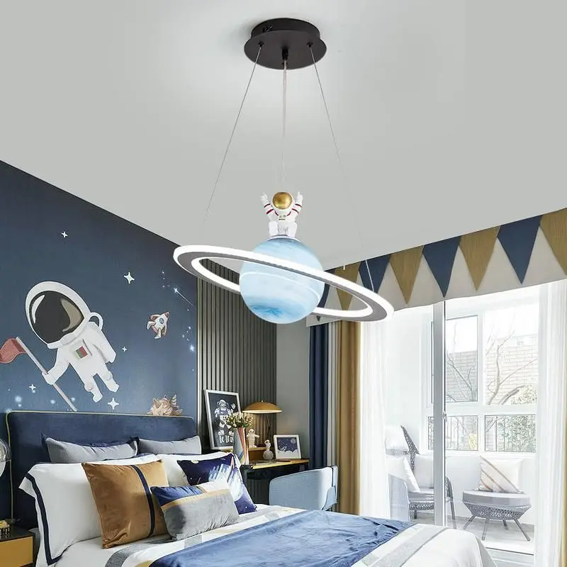 

Children's room chandelier moon boy and girl room children's bedroom cartoon space astronaut eye protection planet lamp