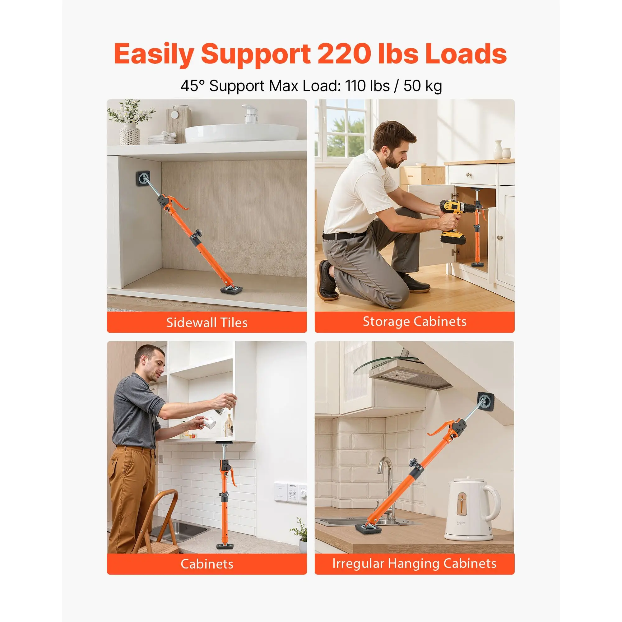 Cabinet Jack Support Pole, 2-Pack, 18.9-29.5 Inch Steel Telescopic Quick Support Rod, Adjustable 3rd Hand System up to 220 lbs C