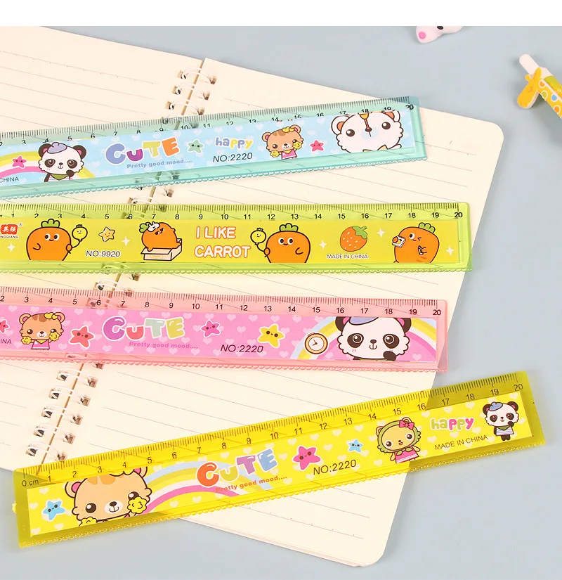 3Pcs Cartoon Ruler 20cm Children\'s Plastic Transparent Straight Rulers Cute Stationery School Supplies