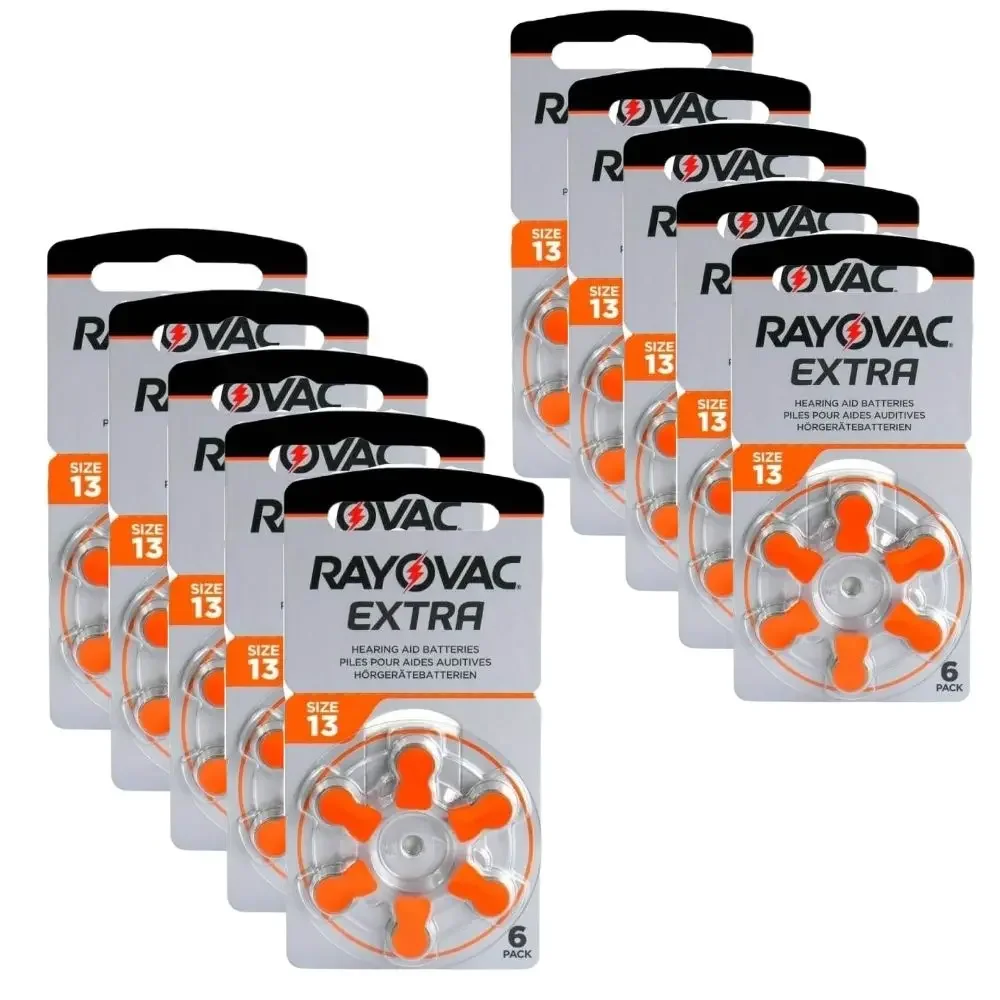 Rayovac Extra 60 PCS High Performance Hearing Aid Batteries. Zinc Air 13 / P13 / PR48 Battery for BTE Hearing aids Drop Shipping