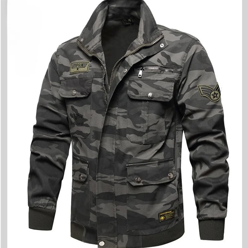 Cotton Elasticity Workwear Jacket Mens Multi Pocket Wear-resistant Casual Tooling Coats Emblem Embroidery Camo Tactical Outwear