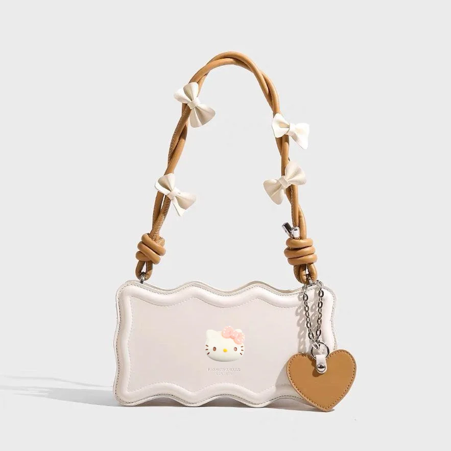 Sanrio hello kitty shoulder bag baby kuromi fashion underarm bag pu storage bag handbagsummer new bow girl messenger bag