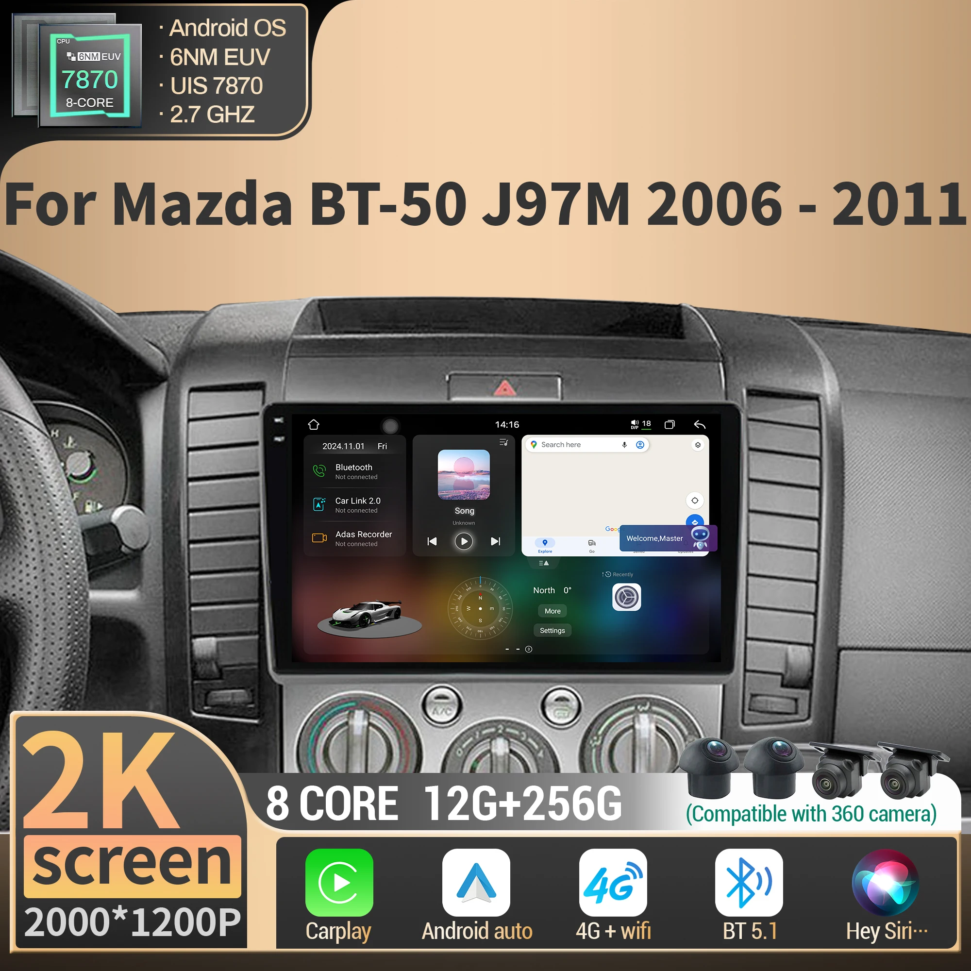 

Android For Mazda BT-50 J97M 2006-2011 Multimedia CarPlay Car Radio Wireless BT Carplay 4G GPS Stereo CPU 7870 2K QLED Screen