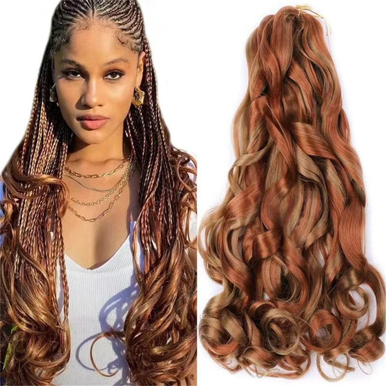 2pc Curly Braiding Hair 24Inch Loose Wavy Bouncy Braiding Hair Extensions 150g/Pack Synthetic French Curl Crochet Hair Extension