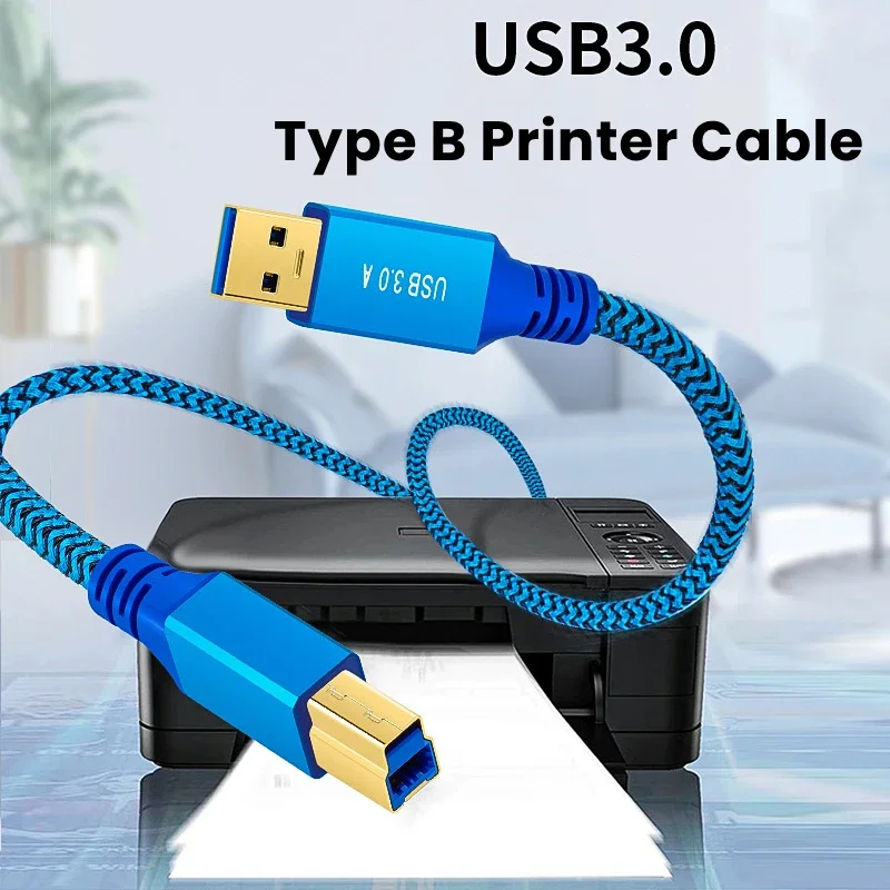 0.3M-3M USB 3.0 Type B Data Cable USB-A To USB-B Nylon Braid Cord for Docking Station External Hard Drivers Scanners Printers