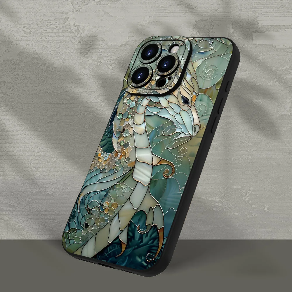 Creative turquoise marble pattern dragon design phone case for iPhone 16, 15, 14, 13, 12Pro Max