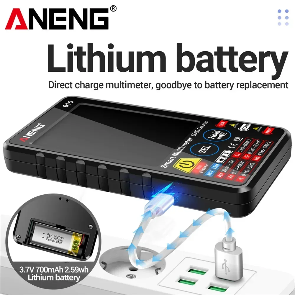 ANENG 615 Multimeter Counts NCV Meter Battery Smart Touch Multitester AC/DC Current Voltage Tester 6000 Charging Instrument Tool