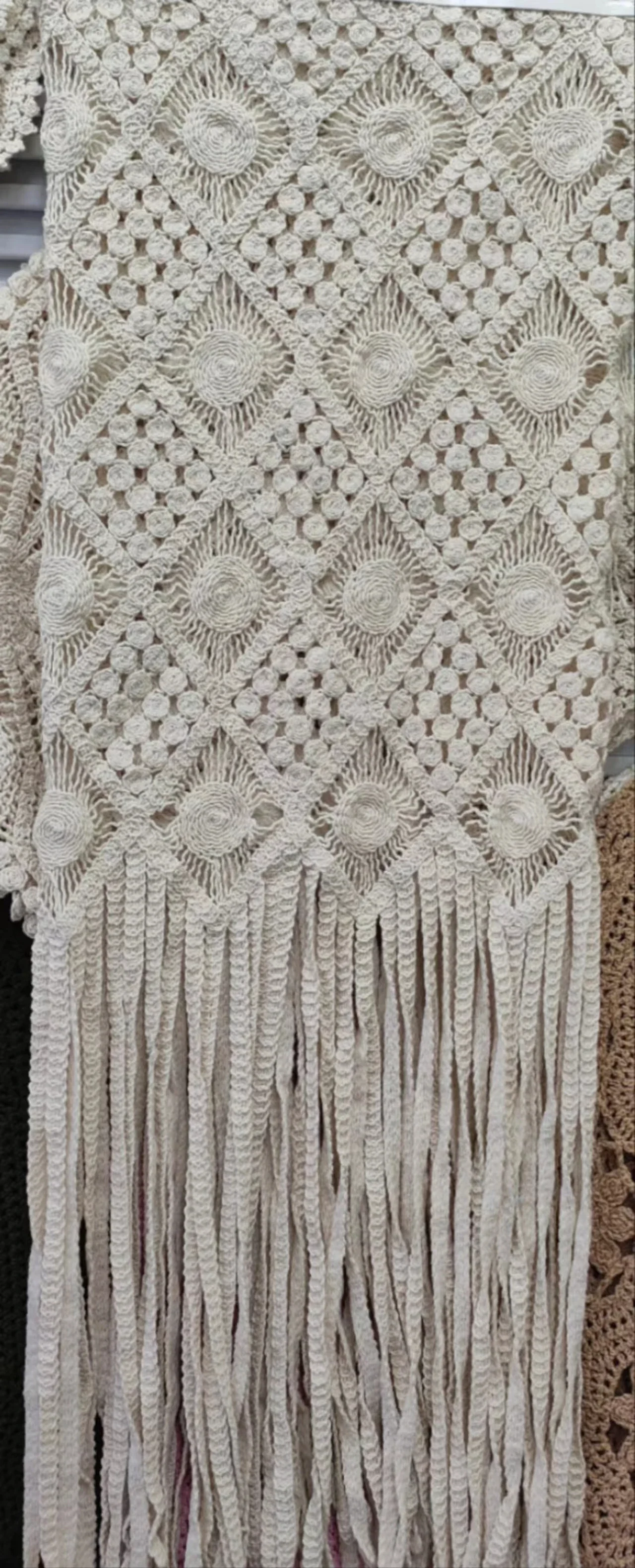 Crochet Lace ins summer cotton skirt clothing with tassel square shape dress fabric DIY women\'s cotton embroidered lace hollow