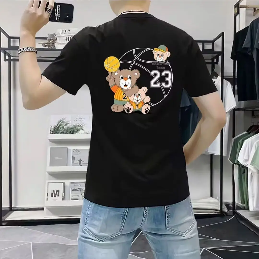 

New Men's ort Sve T-irt Loose Casual f Sve Summer Faion Simple Sle Hong Kong Sle Loose Fit Leisure Brand
