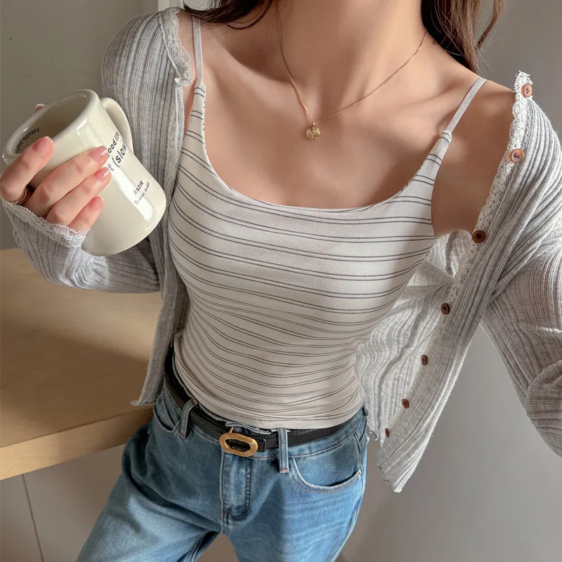 New delivery candy vest top women Fashion Female summer spring striped young girl clothes sleeveless students w/padded girls