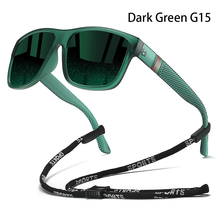 Mit Kette Modische Klassische Eckige Sonnenbrille für Männer und Frauen Fahren Angeln Farbenfrohe Trendige Leichte Outdoor-Brillen